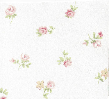 Dollhouse Miniature Wallpaper Mauve And Yellow Flowers On White